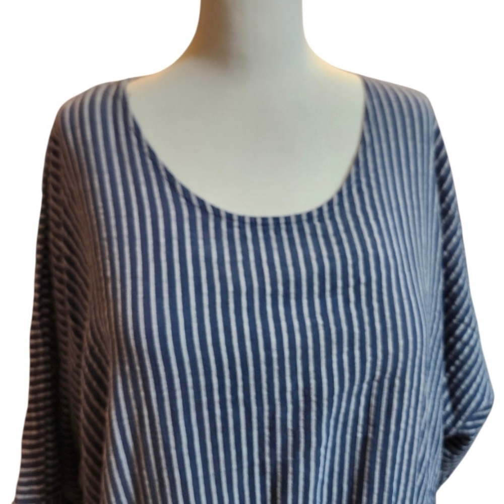 🇮🇹Made In Italy, 100% Cotton, Blue Striped & Print Relaxed Fit Tunic Top - Picture 4 of 10